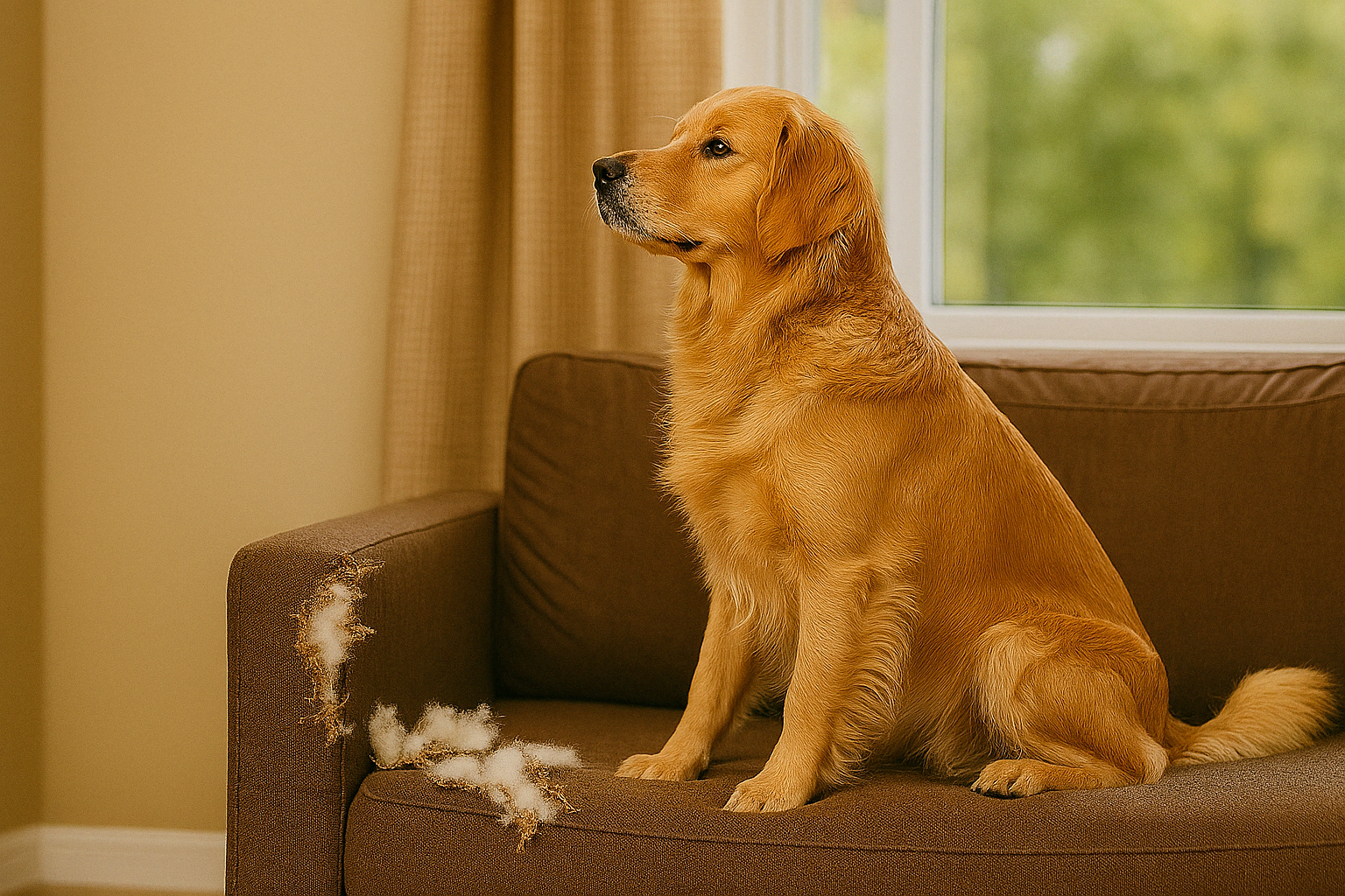 chien détruit le canapé